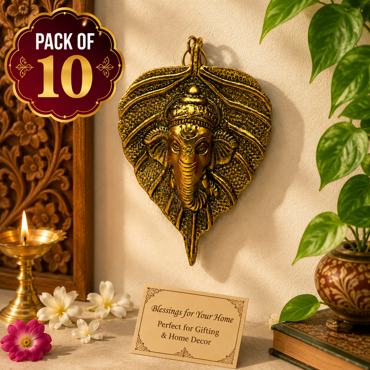 Brass Ganpati Hanging for Home Decor | Traditional Ganesha Wall Hanging for Pooja Room, Entrance & Festive Gifting