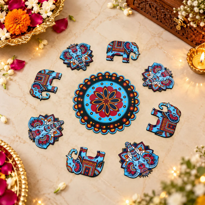 Ready to use Ganesh rangoli with elephant designs