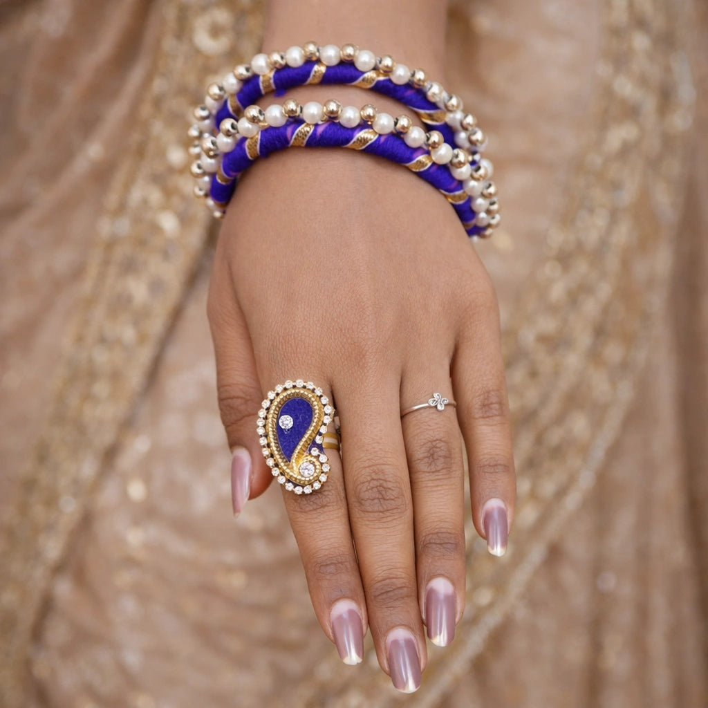 Elegant designer moti kangan and ring set with pearl detailing for festive and traditional wear
