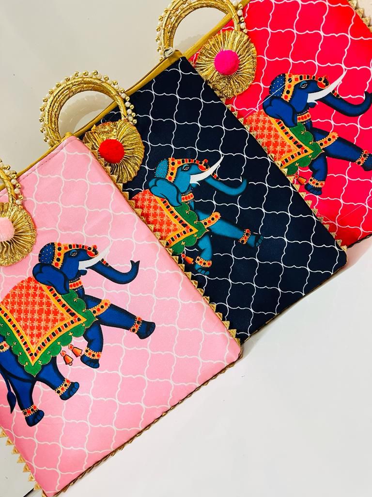Elephant design ethnic purse for women made with traditional Indian fabric