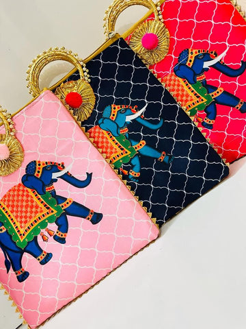 Elephant design ethnic purse for women made with traditional Indian fabric