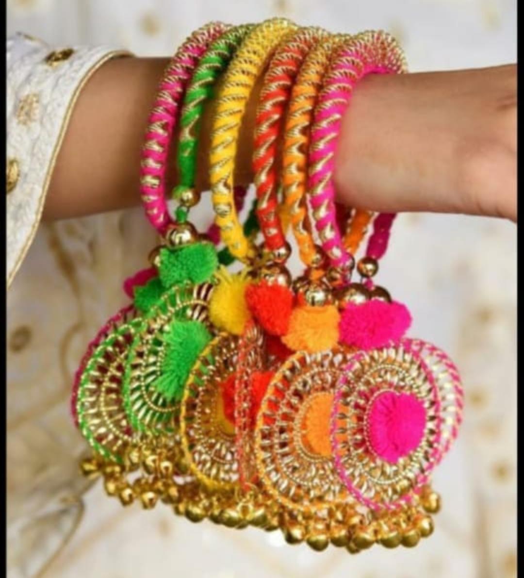 Ethnic colorful thread bracelet with pom pom and ghungroo for festive and traditional wear