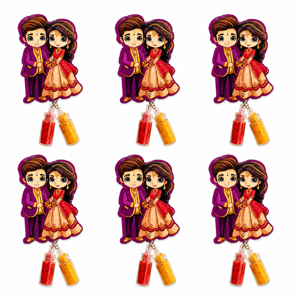 Cute Wedding Couple Haldi Kumkum Return Gift with Sindoor & Haldi Bottles