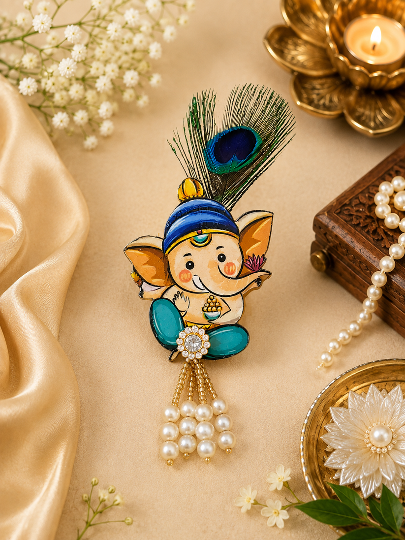 Ganesh brooch included in a traditional potli gift