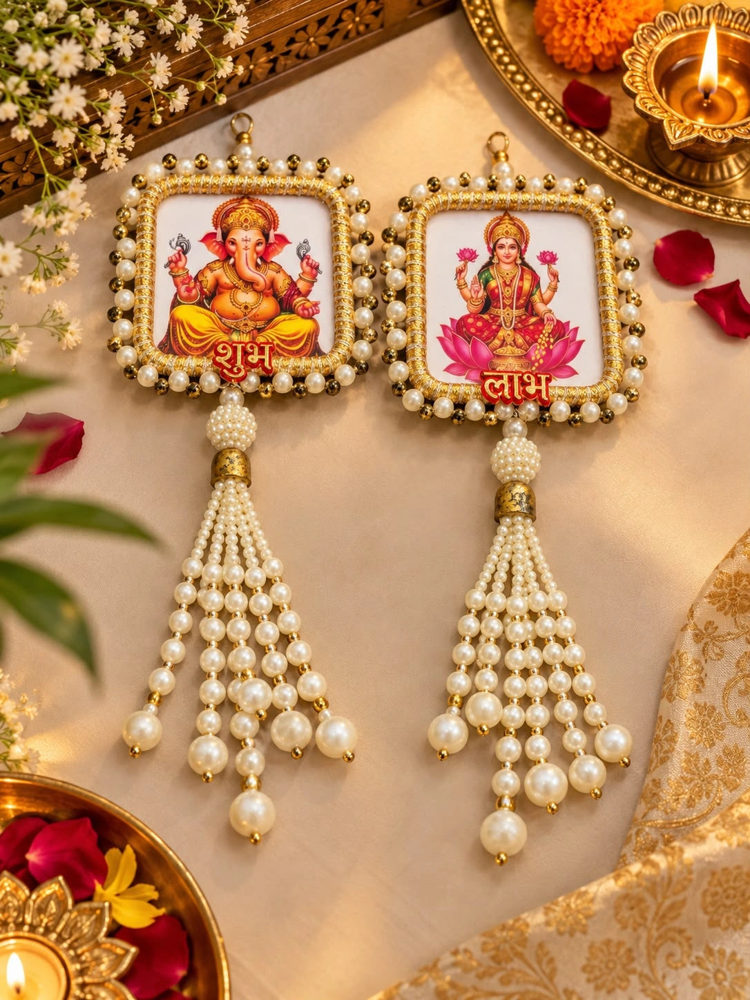 Shubh Labh wall hanging pair with Ganesh and Lakshmi for Diwali decoration