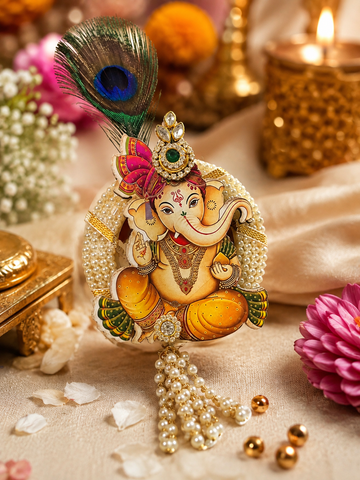 Designer Ganpati brooch with Lord Ganesha and decorative pearl tassel