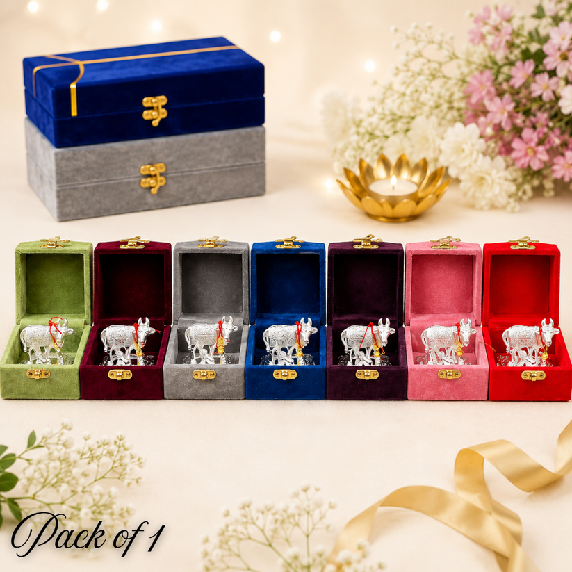 Premium German Silver Cow Idol with Velvet Gift Box