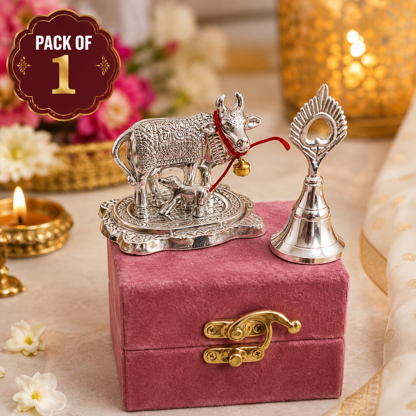 German silver cow with bell in velvet gift box
