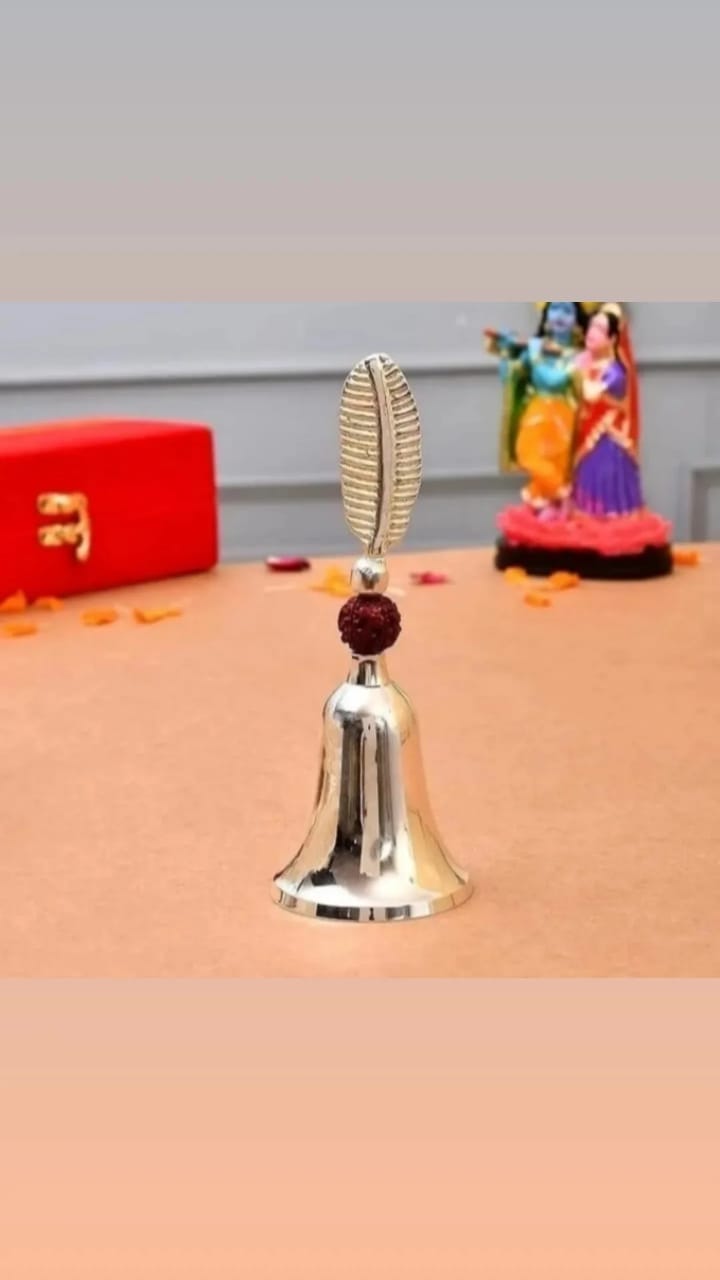 German silver rudraksh pooja bell 6 inch for home mandir