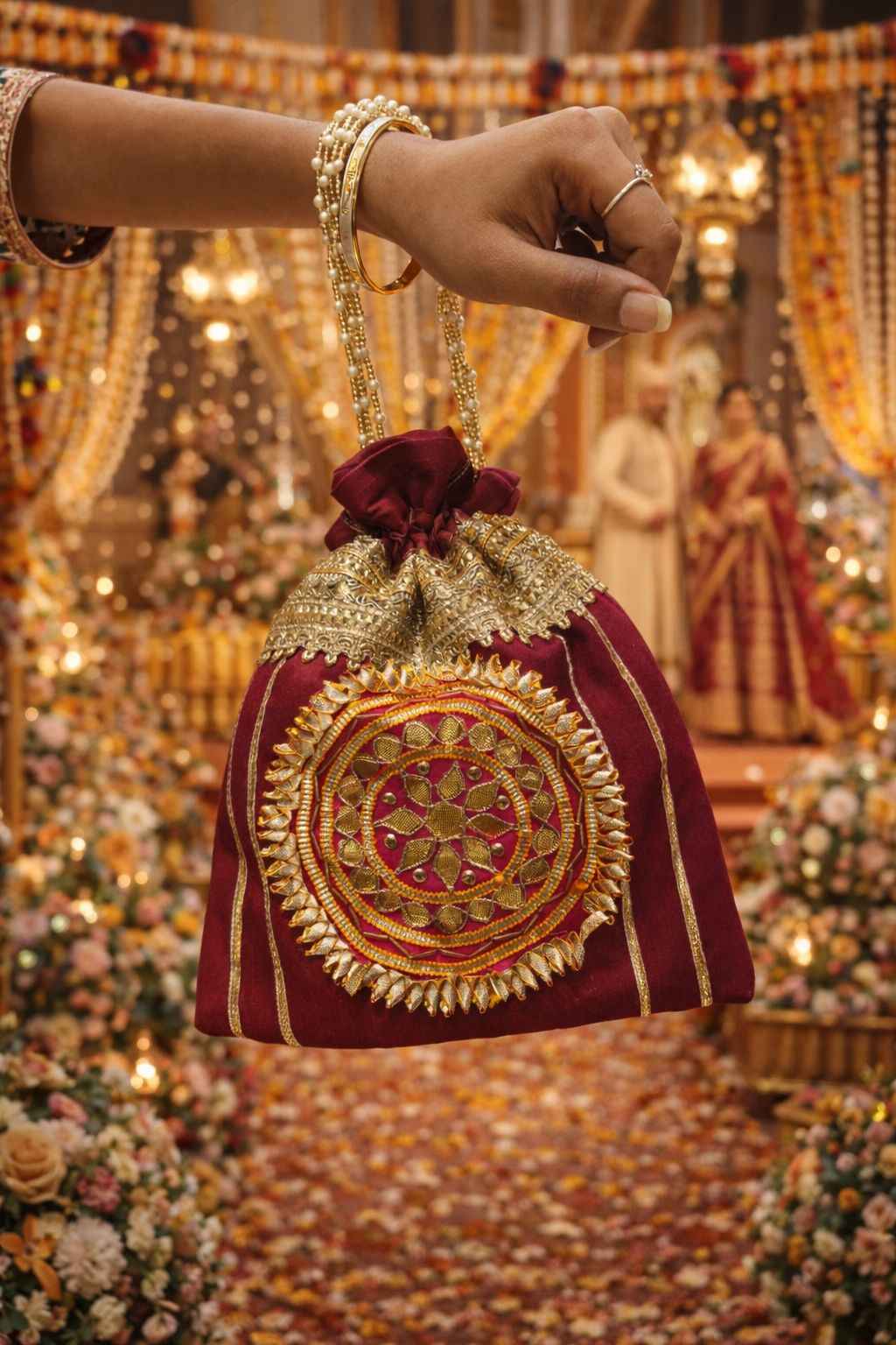Traditional Gota Patti Potli Bag with Handle for Women Wedding Return Gifts