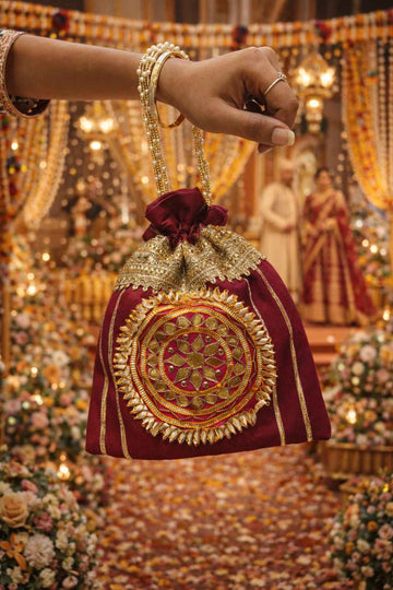 Traditional Gota Patti Potli Bag with Handle for Women Wedding Return Gifts