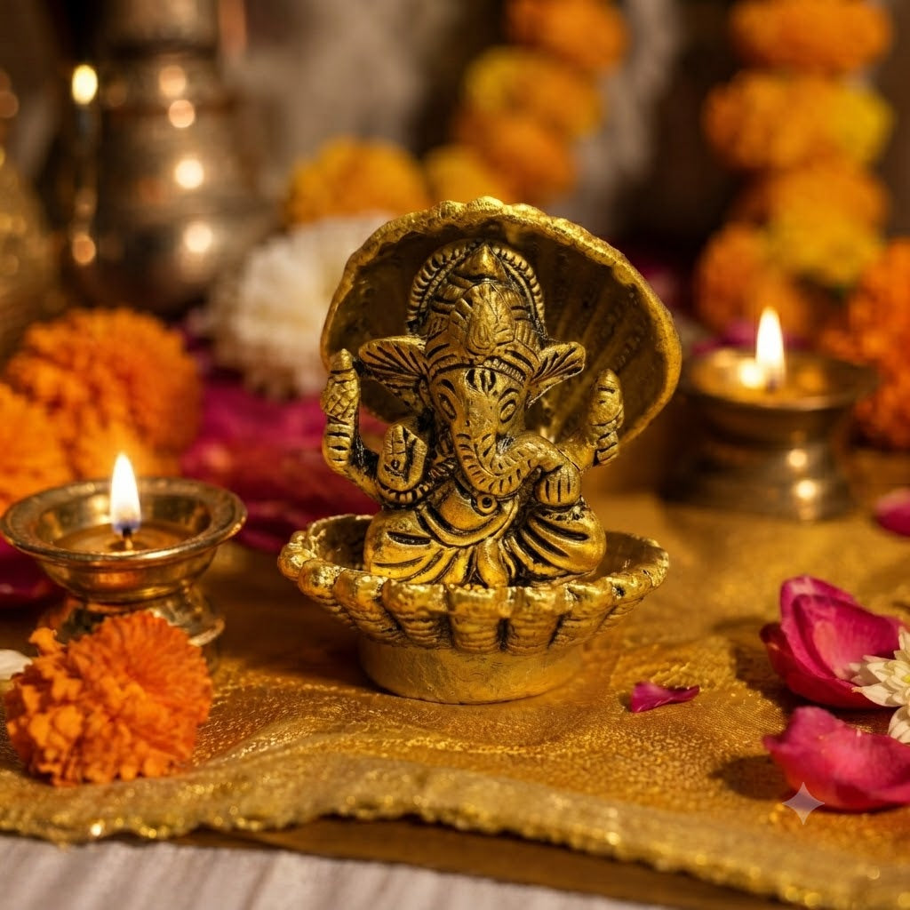Handcrafted 3 inch brass Ganesh Ji idol shown from the front against a clean background, ideal for home temples and festive pooja rituals
