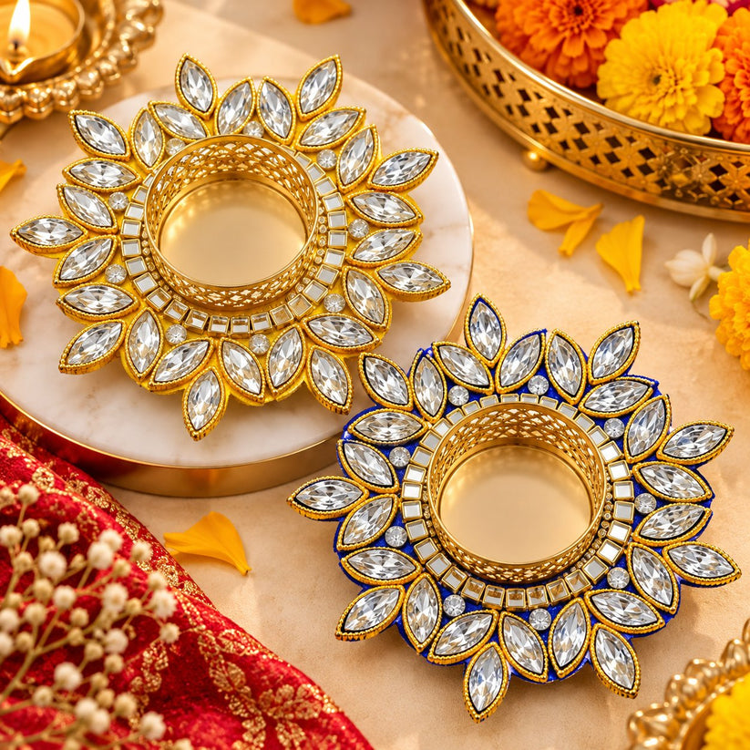 Beautiful Flower Shaped Tealight Holder Pair for Table Decoration and Festive Gifting ( 1 pieces )