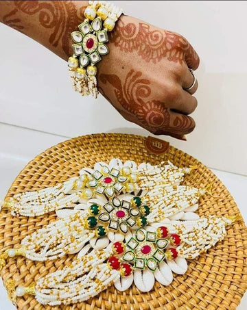 Designer kundan pearl bracelet for wedding return gifts and festive occasions