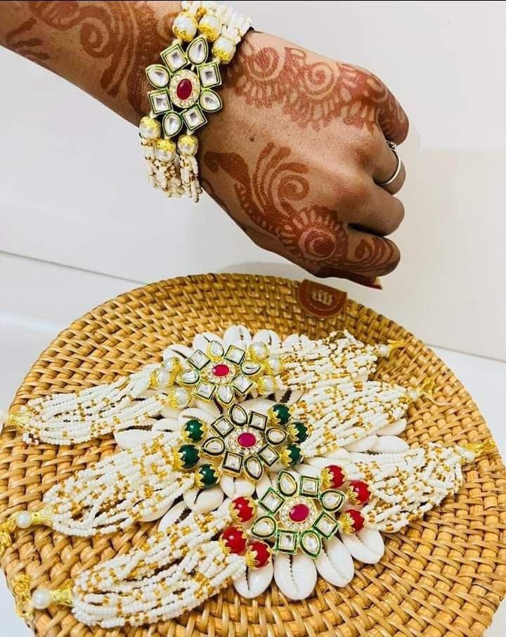 Designer kundan pearl bracelet for wedding return gifts and festive occasions