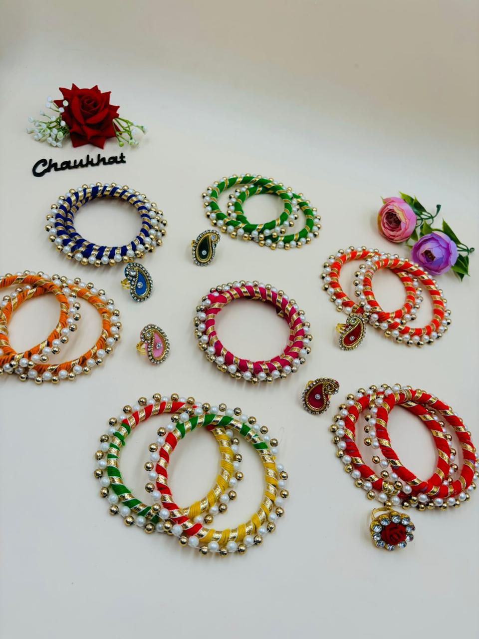 Traditional pearl moti kangan ring set for women perfect for weddings festivals and ethnic outfits