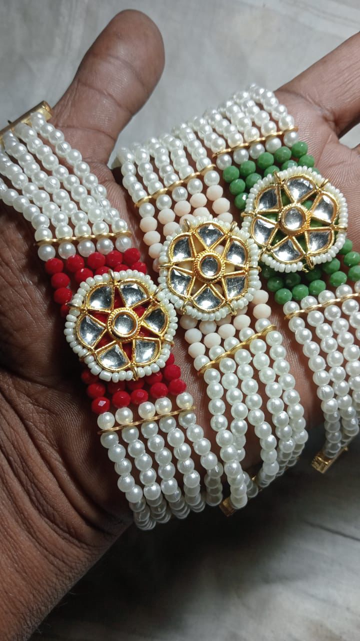 Wedding return gift pearl kundan bracelet with traditional Indian design