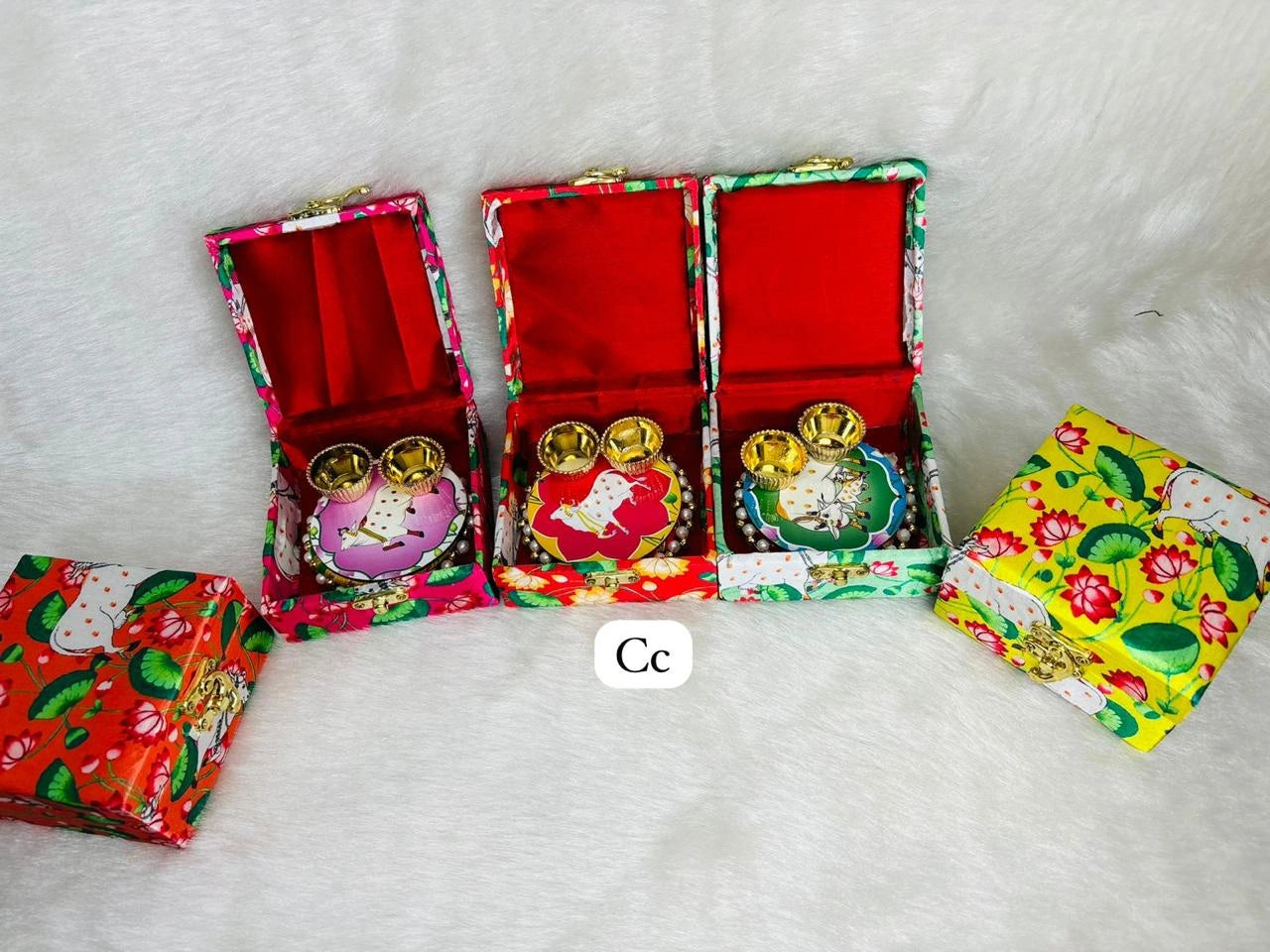 Pichwai print roli chawal box with plate for wedding ceremonies and puja rituals