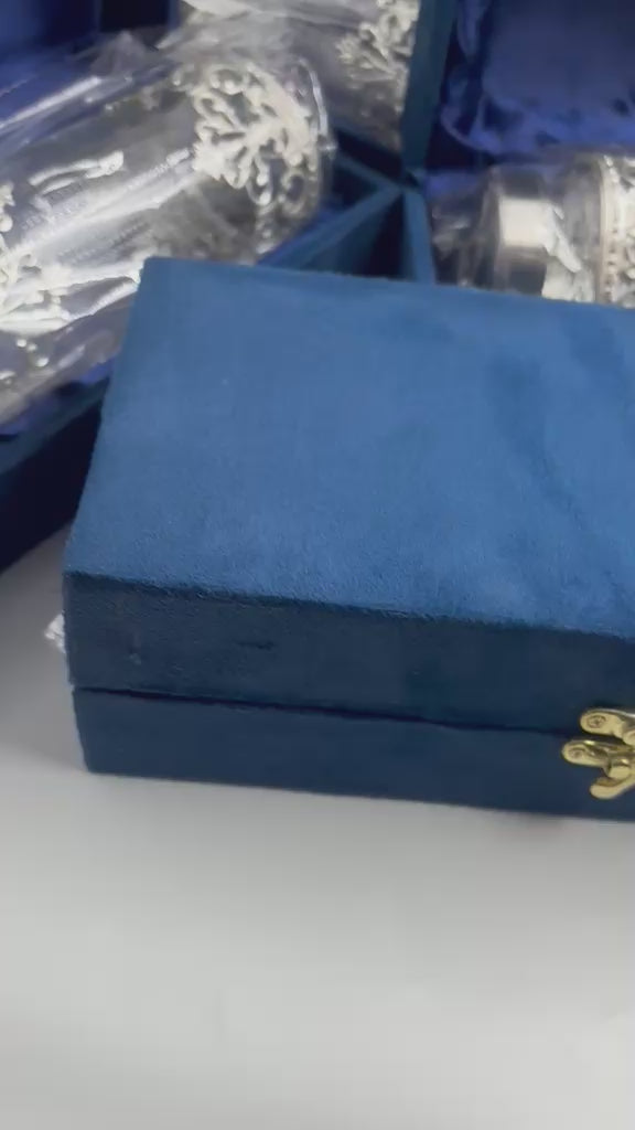 Elegant velvet box packaging for silver bottle gift set