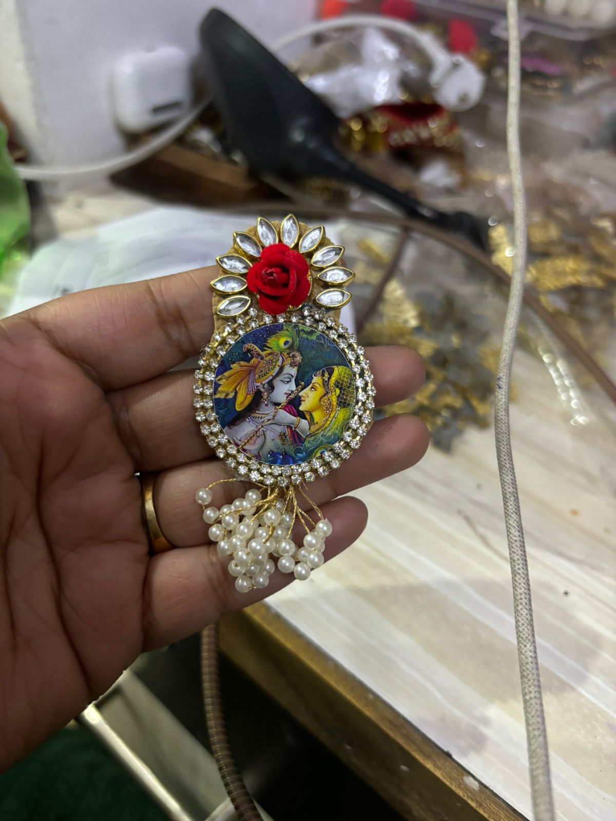 Radha Krishna Designer Brooch for Saree, Lehenga & Sherwani