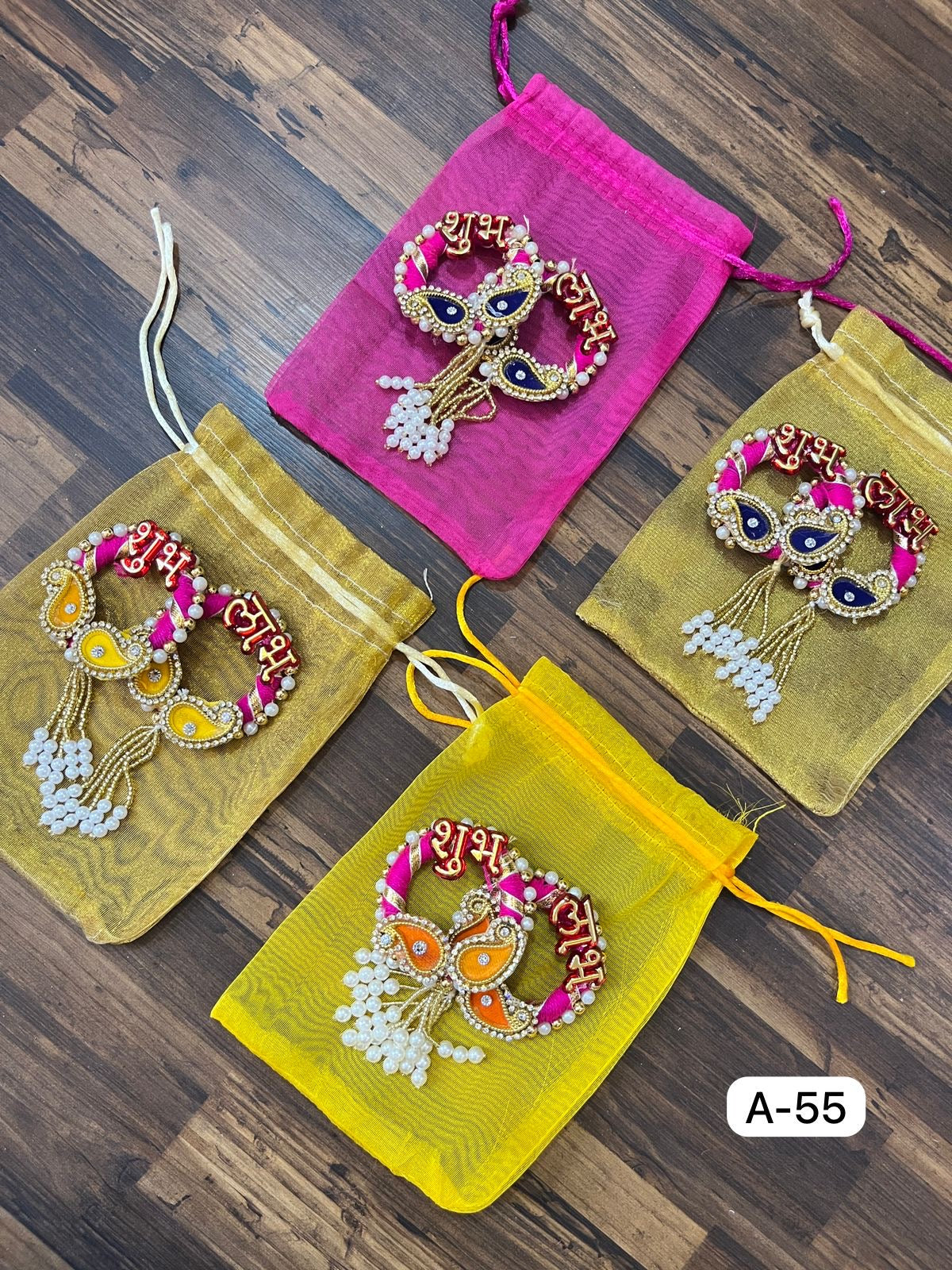 Shubh Labh pair with decorative potli bag for home entrance and Diwali decor