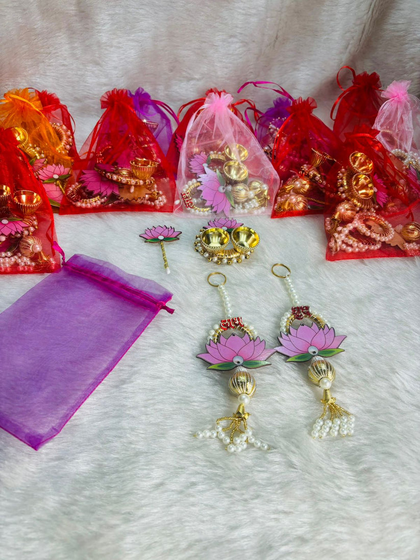 Shubh Labh pair with decorative potli for home entrance and pooja decor