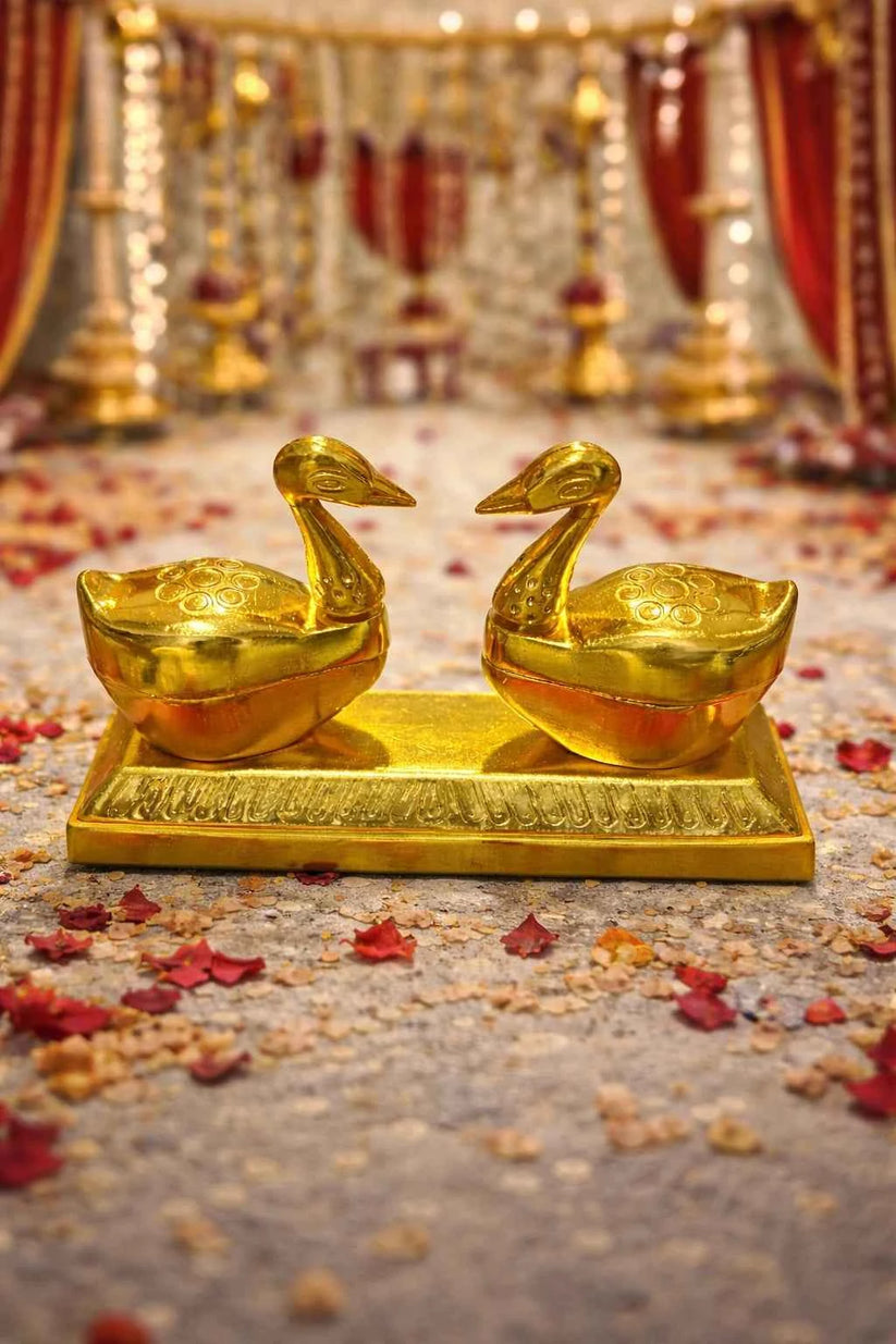 Decorative Roli Chawal Plate with Gaj Design for Indian Rituals