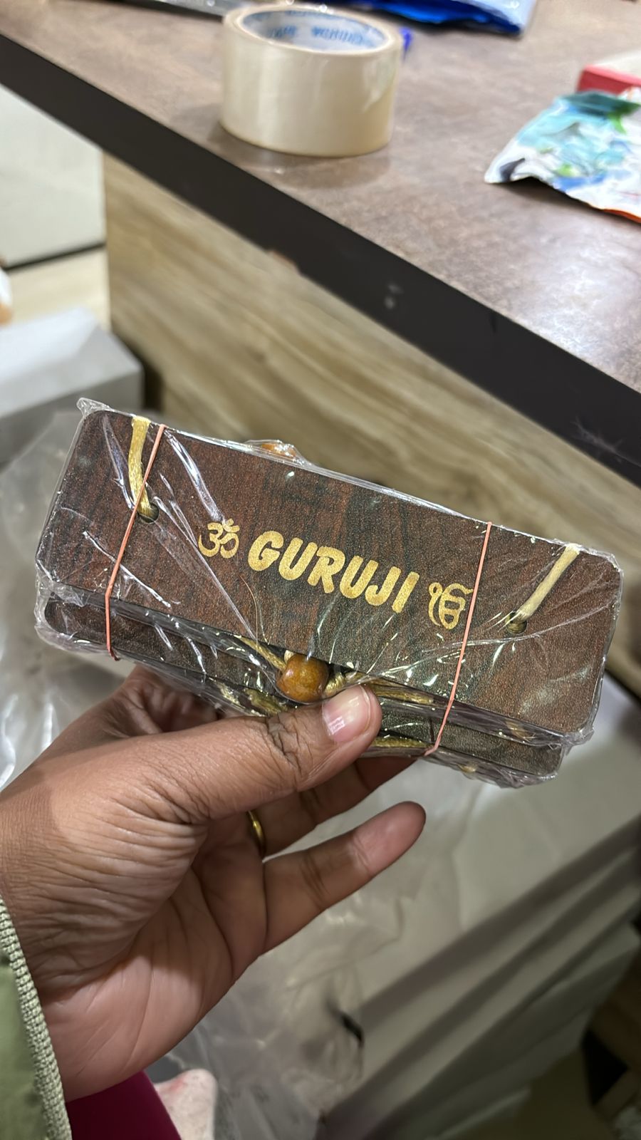 Wooden Guruji written script cover for home temple and spiritual decor